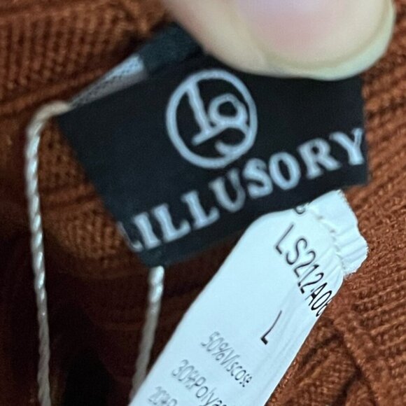 Lillusory Women’s Ribbed Knit Wide Leg Pants - Brown - Size L - Picture 4 of 11